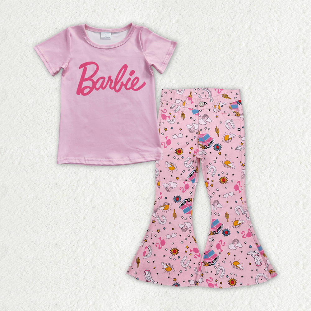 Girls Baby Doll Shirt Pink Denim Jeans Pants Clothes Sets