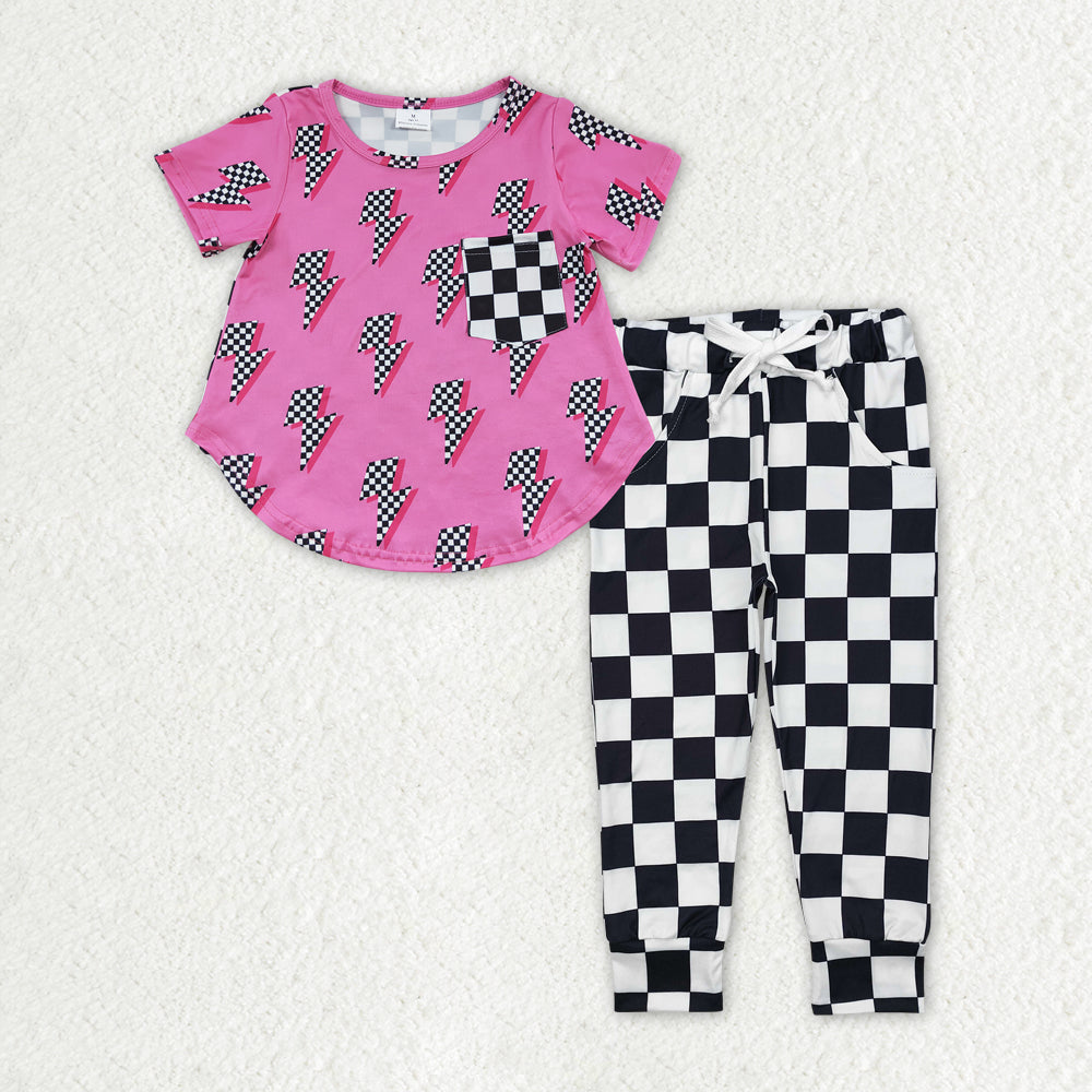 Baby Girls Light Top Checkered Jogger Pants Clothing Sets