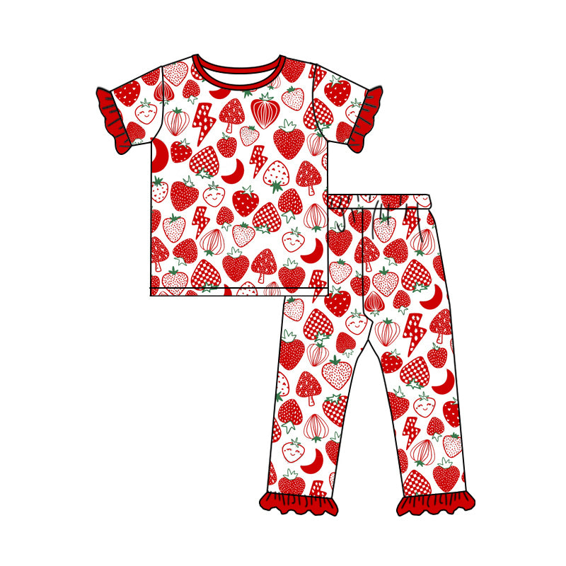Baby Girls Red Strawberry Shirts Pants Pajamas Clothes Sets Preorder