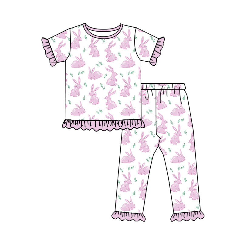 Baby Girls Pink Easter Rabbits Shirts Pants Pajamas Clothes Sets Preorder