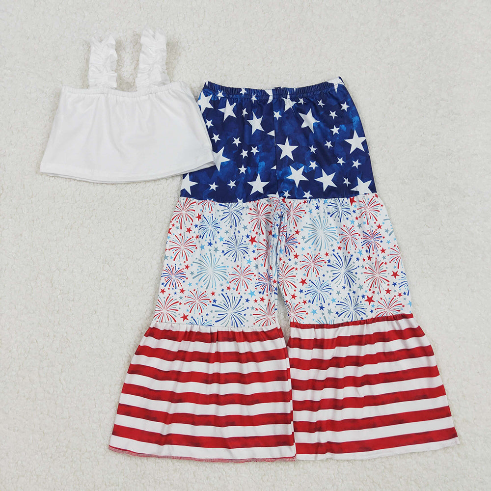 Sibling Baby Girls 4th Of July Bell Pants Outfits Clothes Sets