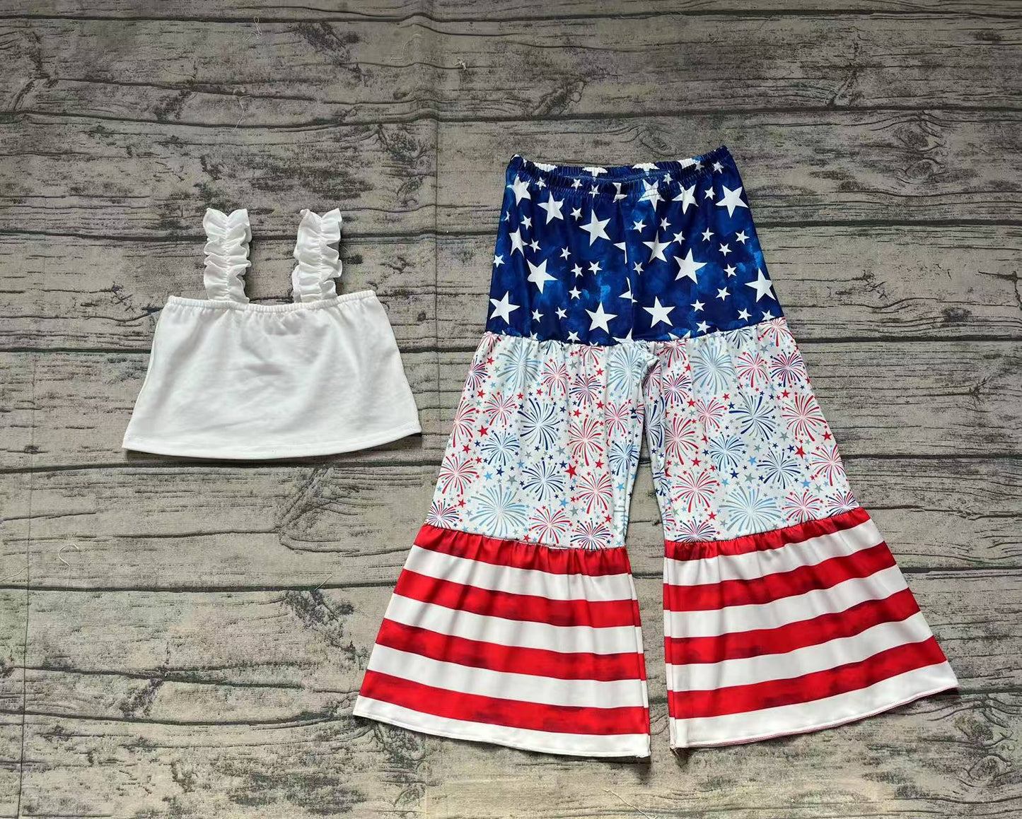 Baby Girls 4th of July Shirt Bell Bottom Pants Clothes Sets