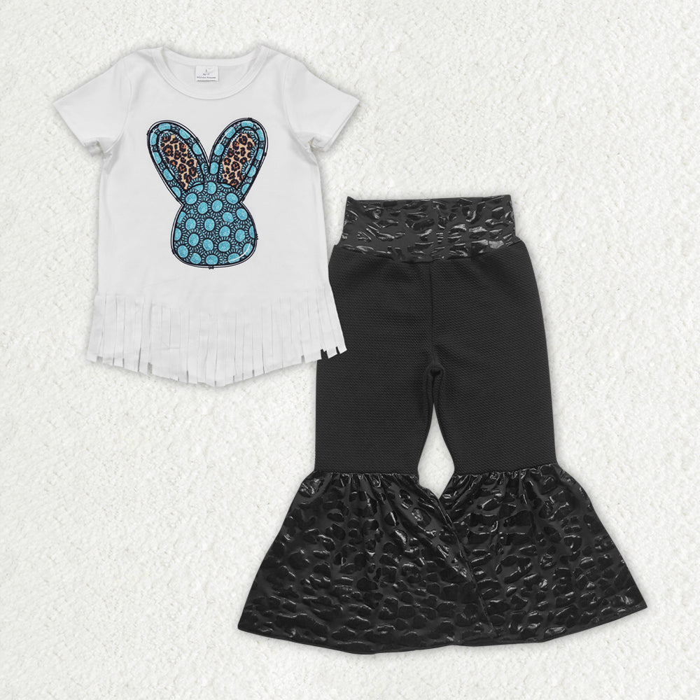 Baby Girls Turquoise Short Sleeve Top Leopard Bell Pants Clothes Sets