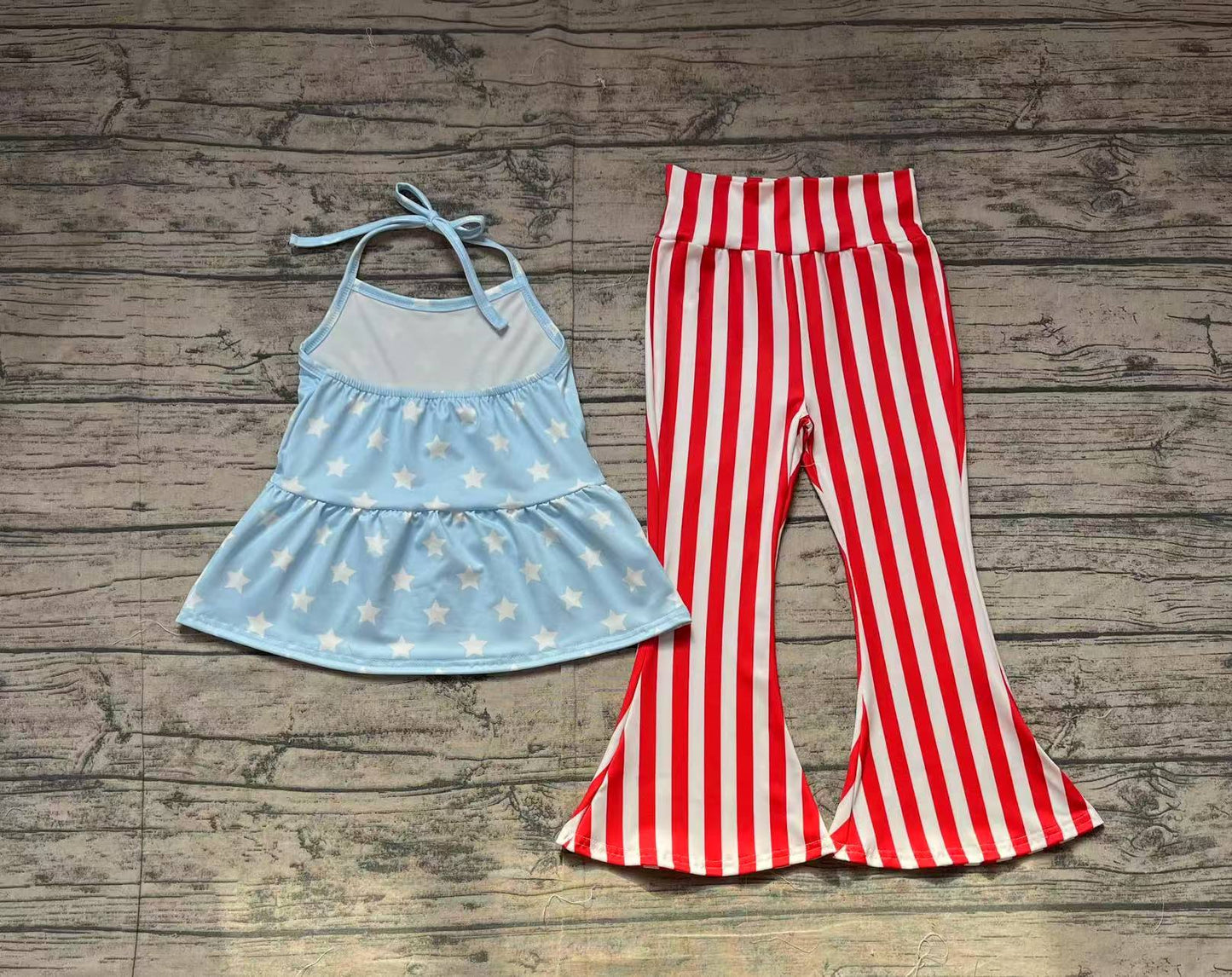 Baby Girls 4th Of July Stars Halter Tunic Bell Pants Clothes Sets