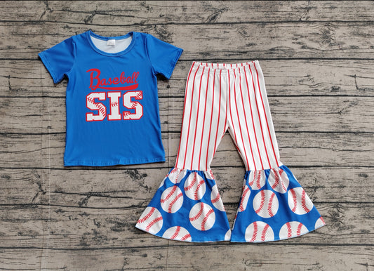 Baby Girls Baseball Sister Top Bell Bottom Pants Clothes Sets