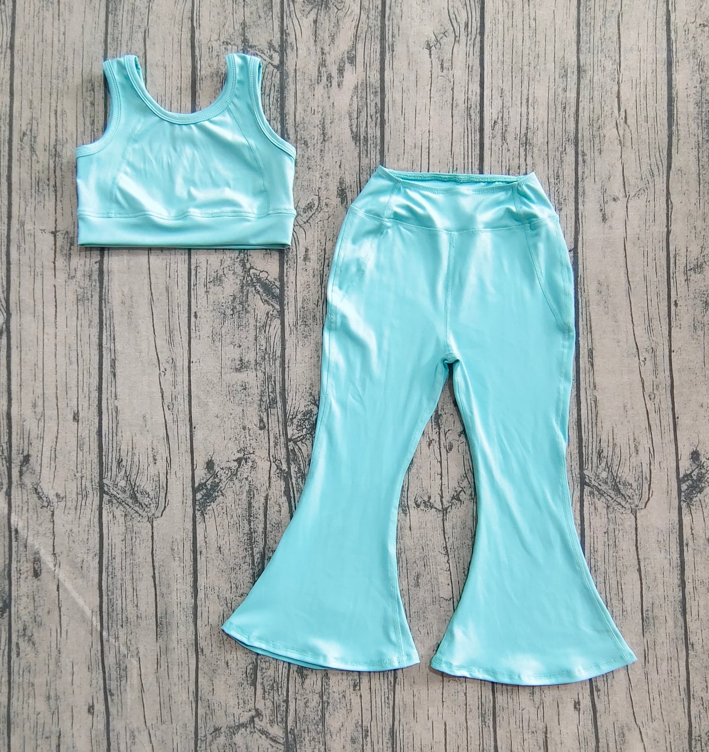 Baby Girls Aqua Yoga Vest Bell Bottom Pants Active Wear Clothes Sets