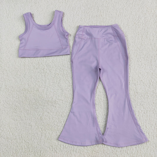 Baby Girls Lavender Yoga Vest Bell Bottom Pants Active Wear Clothes Sets