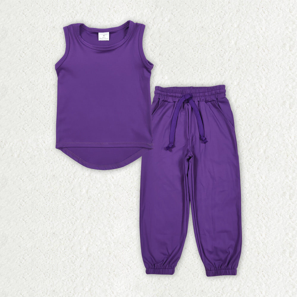 Baby Girls Purple Sleeveless Vest Top Pockets Pants Yoga Activity Wear Sets