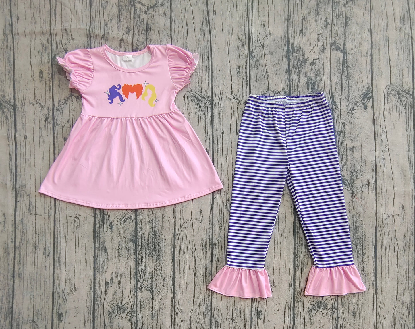 Baby Girls Pink Halloween Princess Hair Tunic Stripe Ruffle Pants Sets