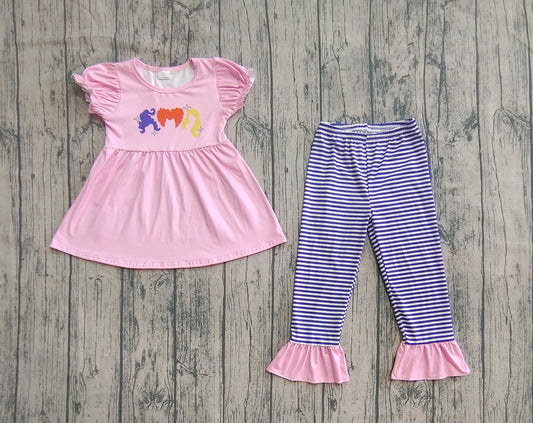 Baby Girls Pink Halloween Princess Hair Tunic Stripe Ruffle Pants Sets