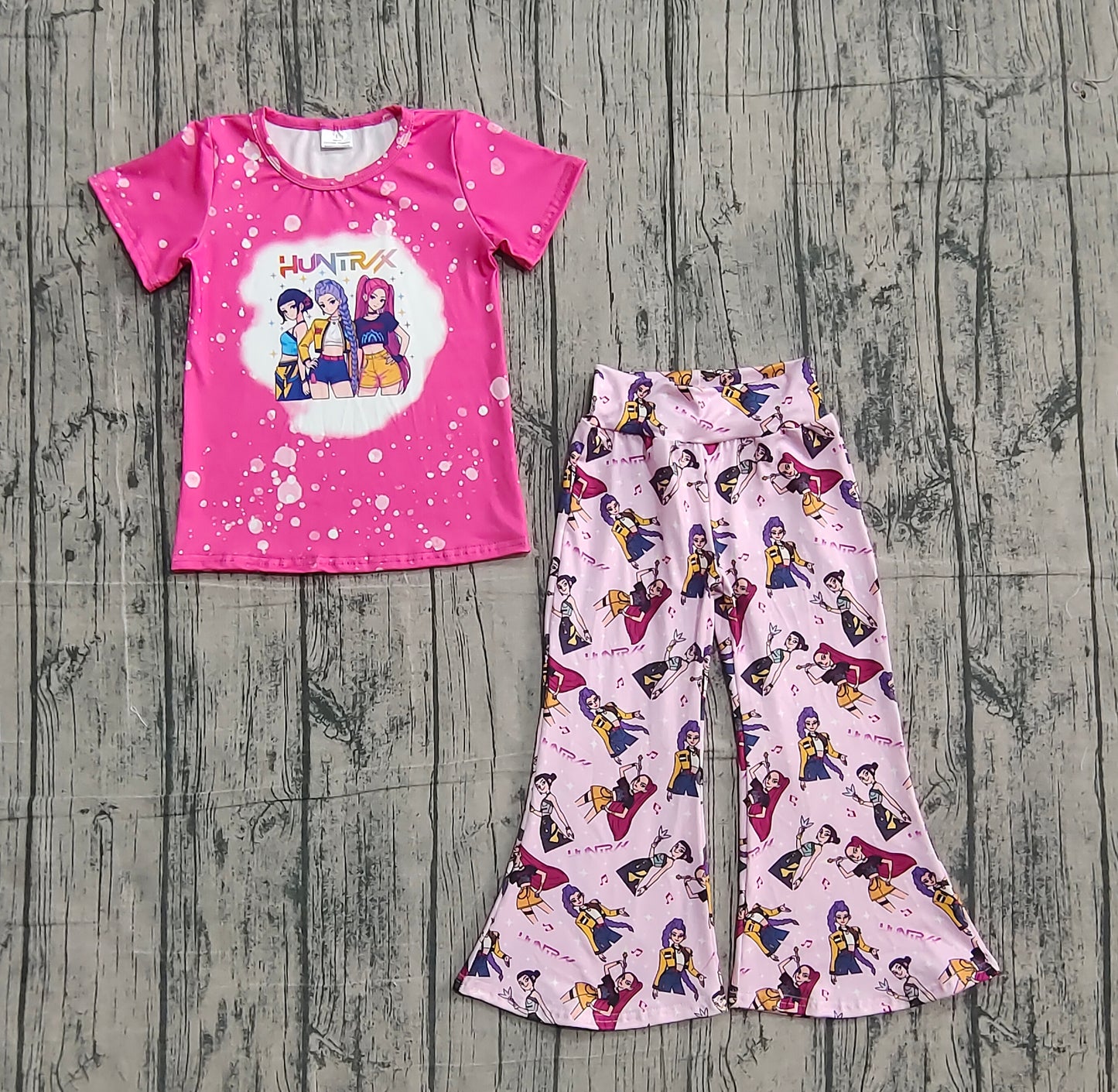 Baby Girls Pink Cartoon Demon Hunter Top Flare Pants Clothes Sets