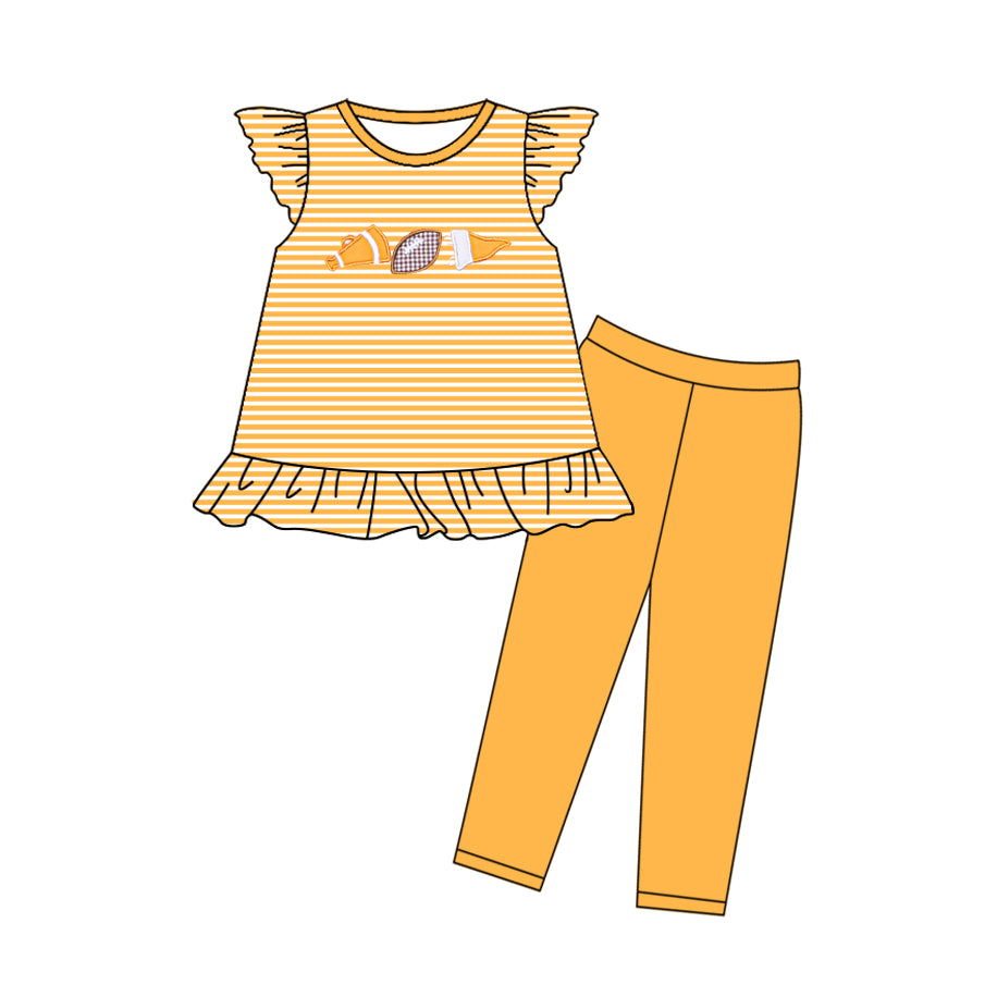 Baby Girls Orange Stripe Footballs Tunic Legging Pants Team Clothes Sets Preorder