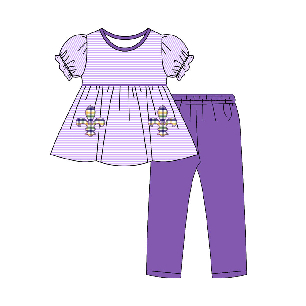 Baby Girls Mardigras Anchors Stripe Tunic Leggings Clothes Sets Preorder
