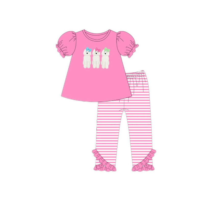 Baby Girls Bows Dogs Tunic Stripe Leggings Valentine Clothes Sets Preorder