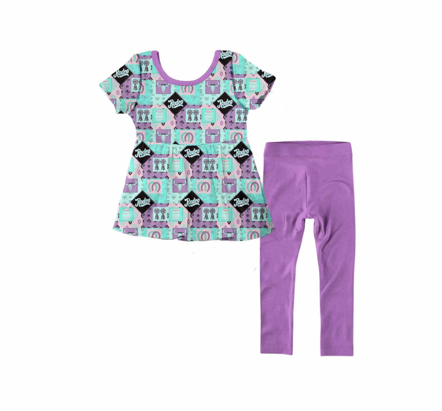Baby Girls Bull Skulls Rodeos Checked Tunic Leggings Western Clothes Sets Preorder