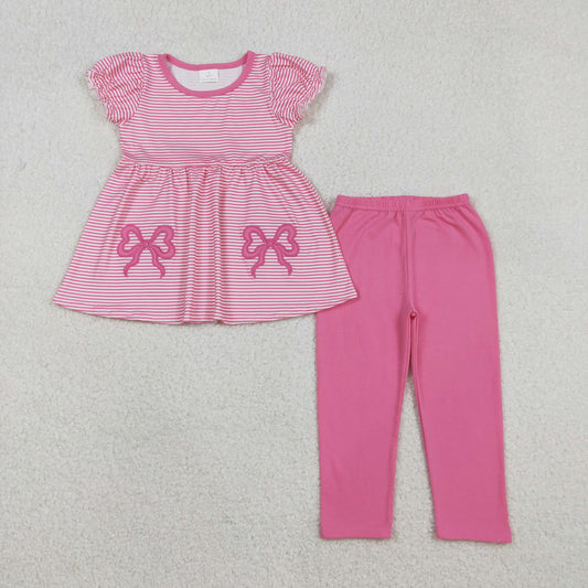Sibling Baby Girls Embroidery Bows Stripe Tunic Legging Pants Clothes Sets