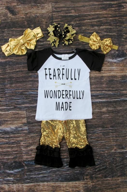 Baby Girls Fearfully Wonderfully Top Ruffle Pants Clothes Sets Preorder