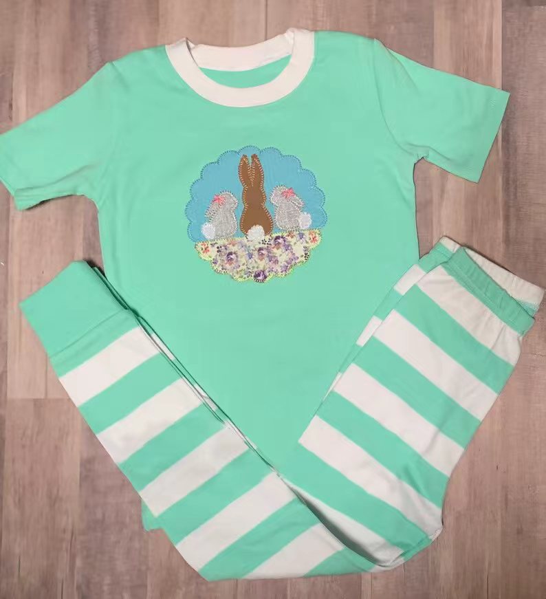 Baby Girls Flowers Rabbits Top Stripe Leggings Easter Clothes Sets Preorder