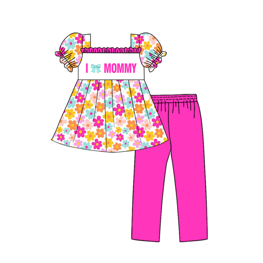 Baby Girls I Love Mommy Flowers Tunic Leggings Pants Clothes Sets Preorder