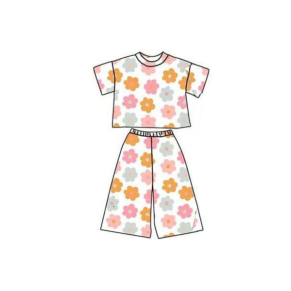 Baby Girls Colorful Flowers Top Flare Pants Clothes Sets Preorder