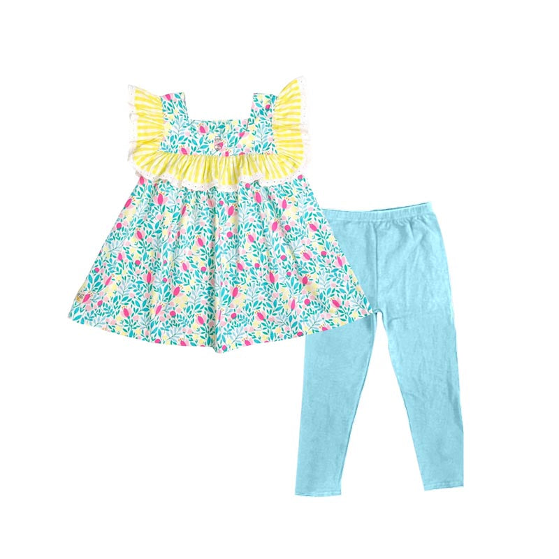 Baby Girls Ruffle Sleeve Floral Tunic Leggings Clothes Sets Preorder
