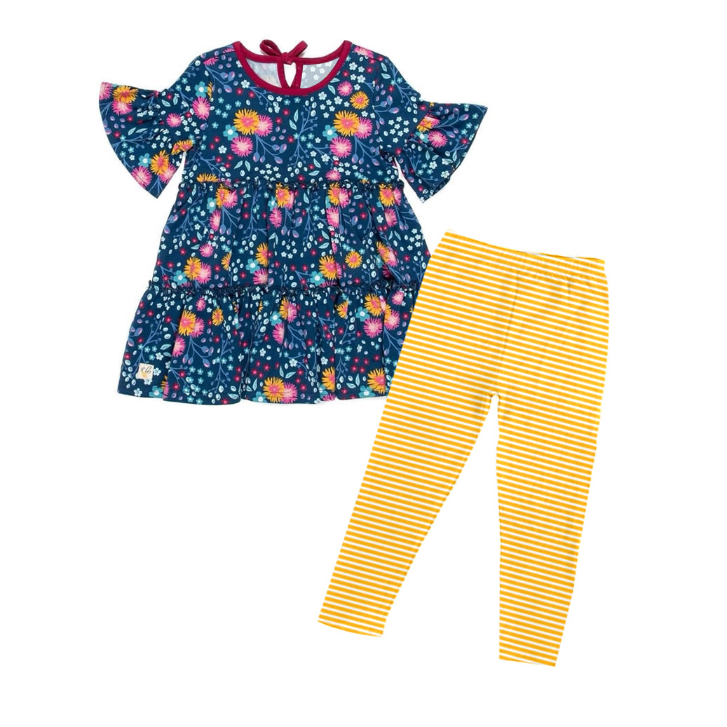 Baby Girls Navy Daisy Floral Tunic Stripe Leggings Pants Clothes Sets Preorder