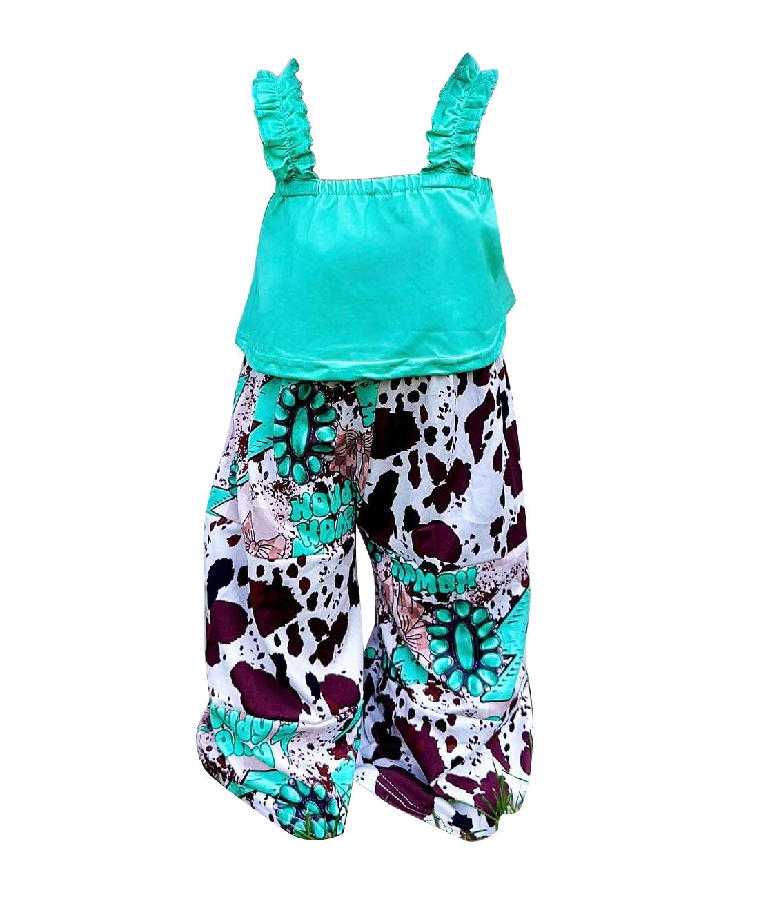 Baby Girls Aqua Strap Vest Top Turquoises Pants Western Clothes Sets Preorder
