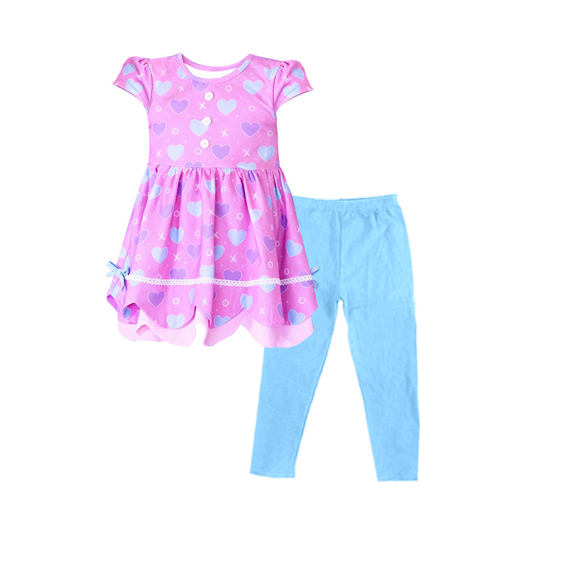 Baby Girls Hearts XOXO Ruffle Tunic Leggings Valentines Clothes Sets Preorder