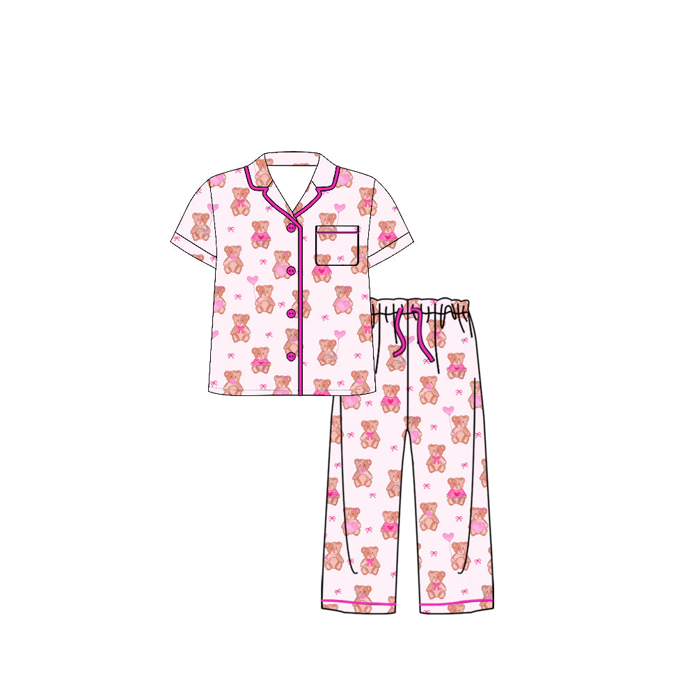 Adult Women Hearts Bears Button Pocket Top Pants Valentines Pajamas Sets Preorder
