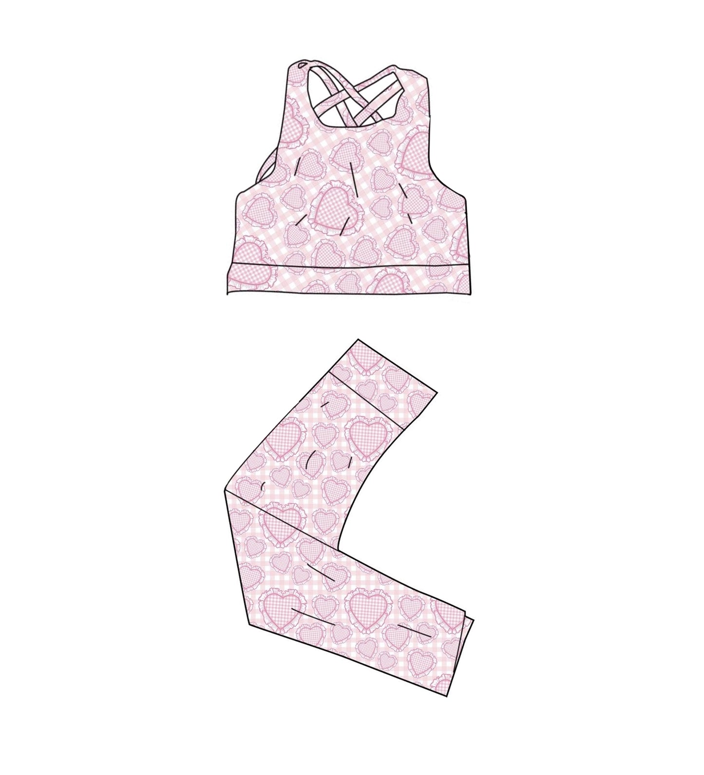 Baby Girls Pink Checked Bows Cherry Vests Leggings Valentines Yoga Clothes Sets Preorder