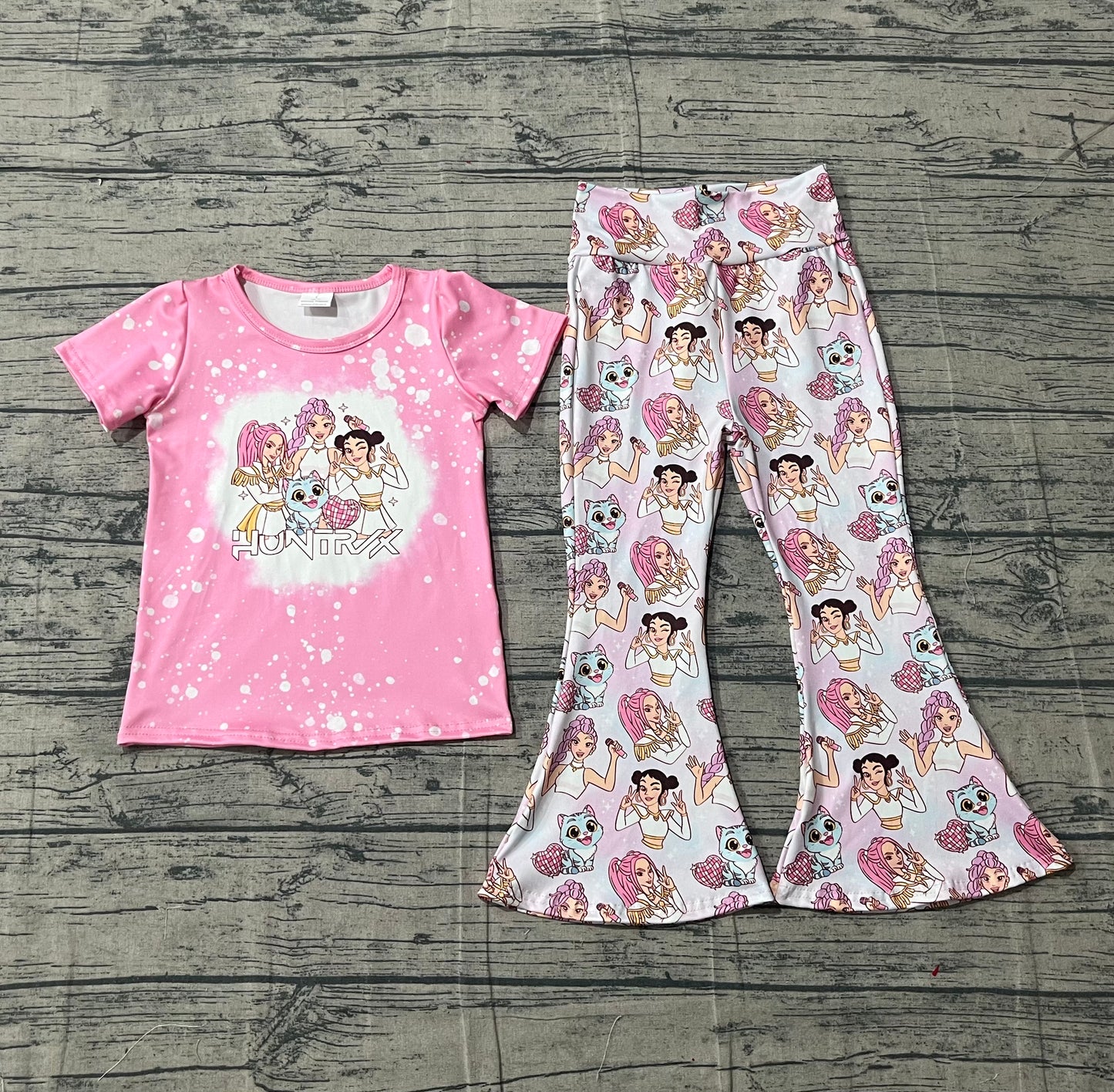 Baby Girls Cartoon Demon Hunters Top Bell Bottom Pants Clothes Sets