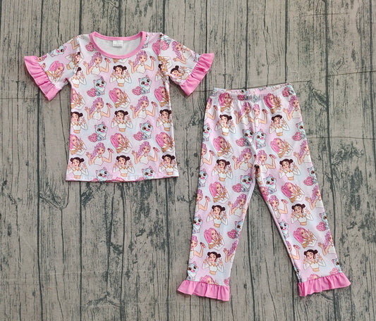 Baby Girls Cartoon Demon Hunters Top Ruffle Pants Pajamas Sets