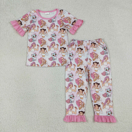 Sibling Baby Girls Cartoon Demon Hunter Top Ruffle Pants Pajamas Sets