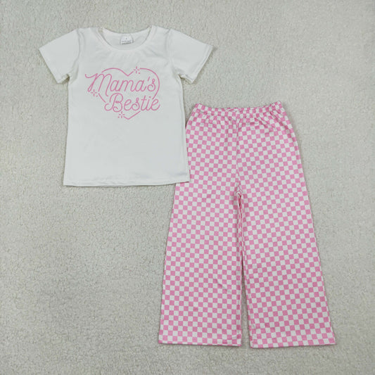Sibling Baby Mama&Dad's Girl Hearts Top Checked Camo Flare Pants Clothes Sets T-shirts Pants