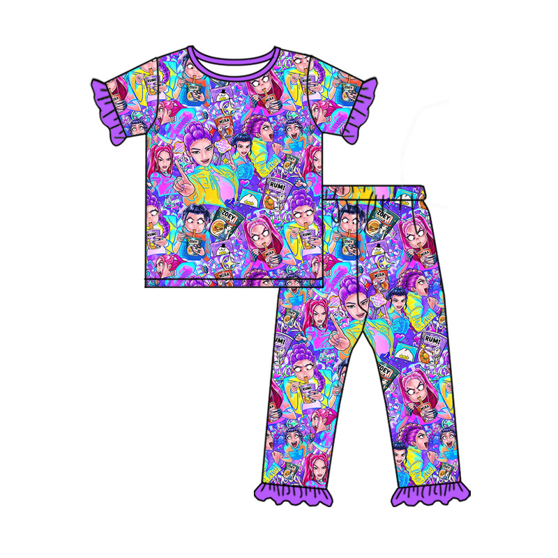Baby Girls Demon Hunter Top Ruffle Pants Pajamas Sets