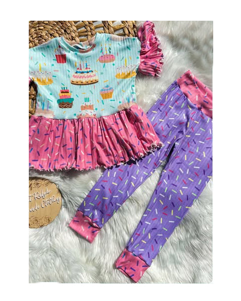 Baby Girls Happy Birthday Sprinkles Ruffle Tunic Leggings Clothes Sets Preorder