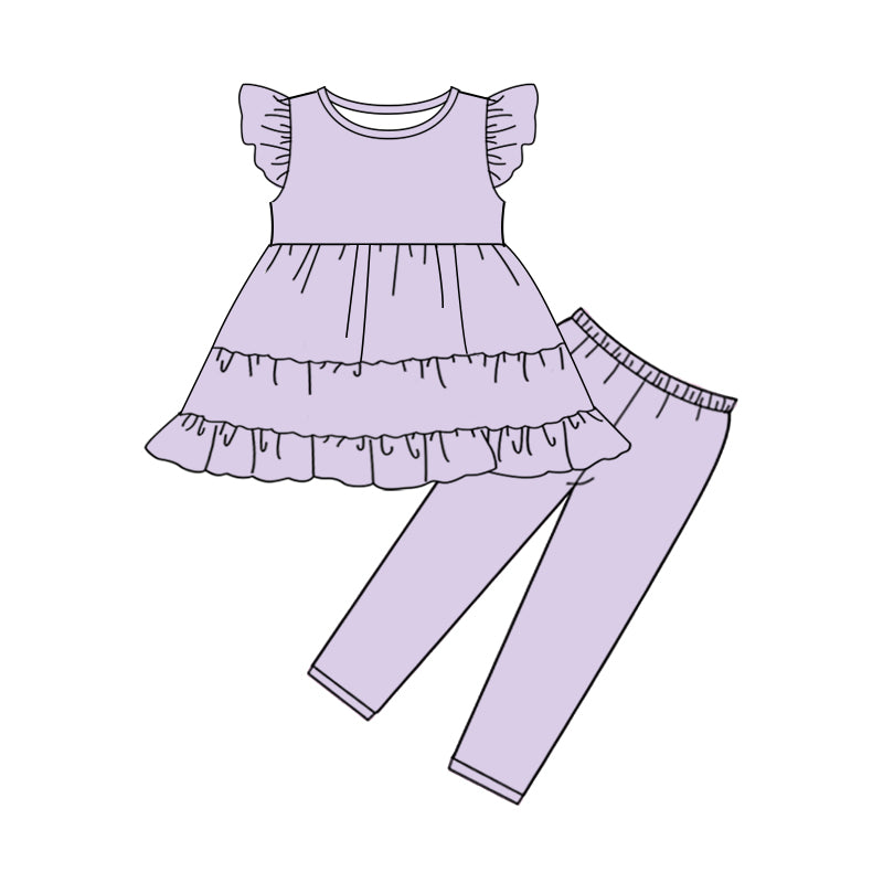 Baby Girls Lavender Flutter Sleeve Patchwork Tunic Leggings Clothes Sets Preorder