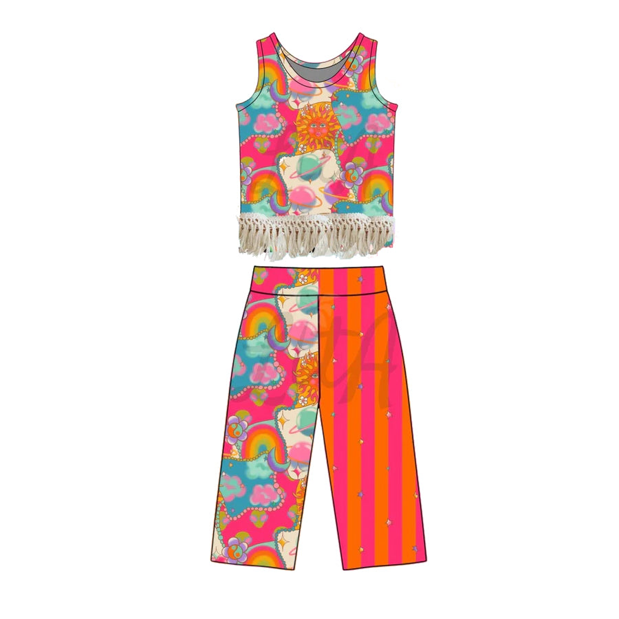 Baby Girls Sleeveless Flowers Sun Top Flare Pants Clothes Sets Preorder