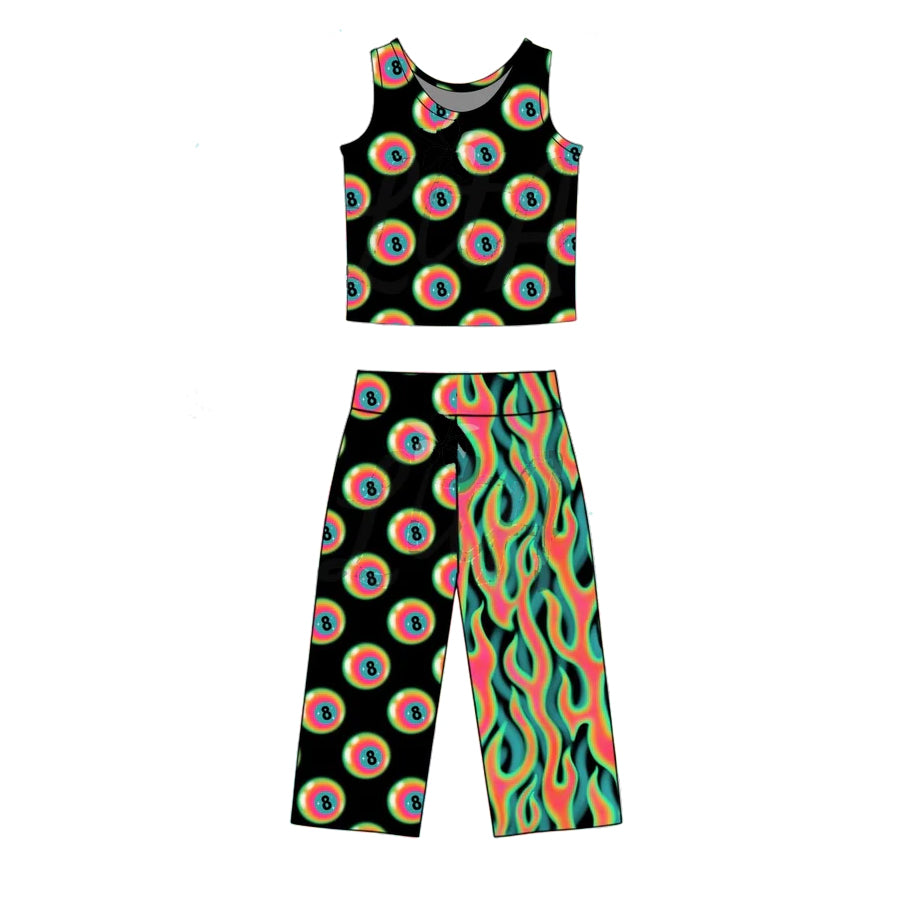 Baby Girls Sleeveless No.8 Balls Top Flare Pants Clothes Sets Preorder