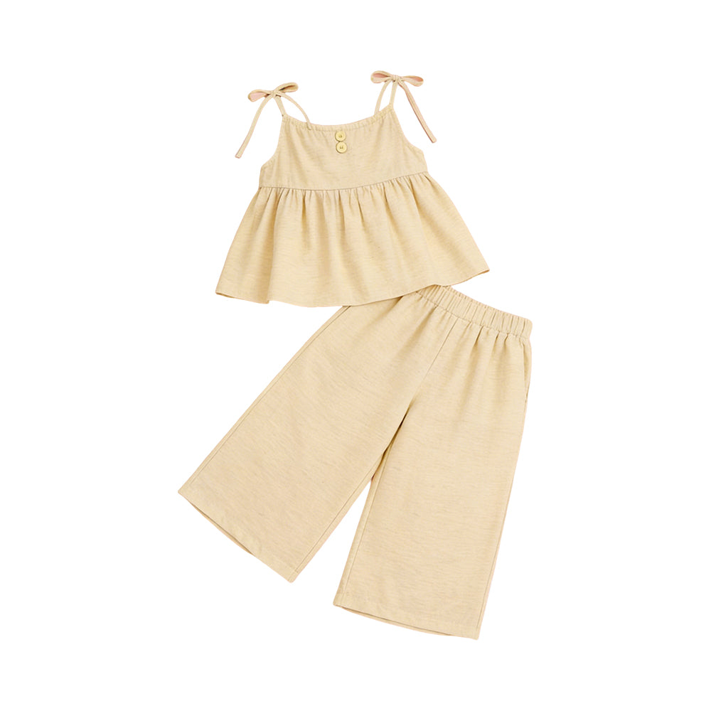 Baby Girls Khaki Strap Button Tunic Flare Pants Clothes Sets Preorder