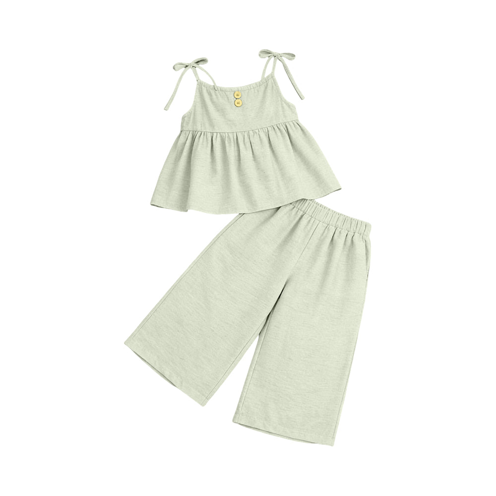 Baby Girls Light Green Strap Button Tunic Flare Pants Clothes Sets Preorder