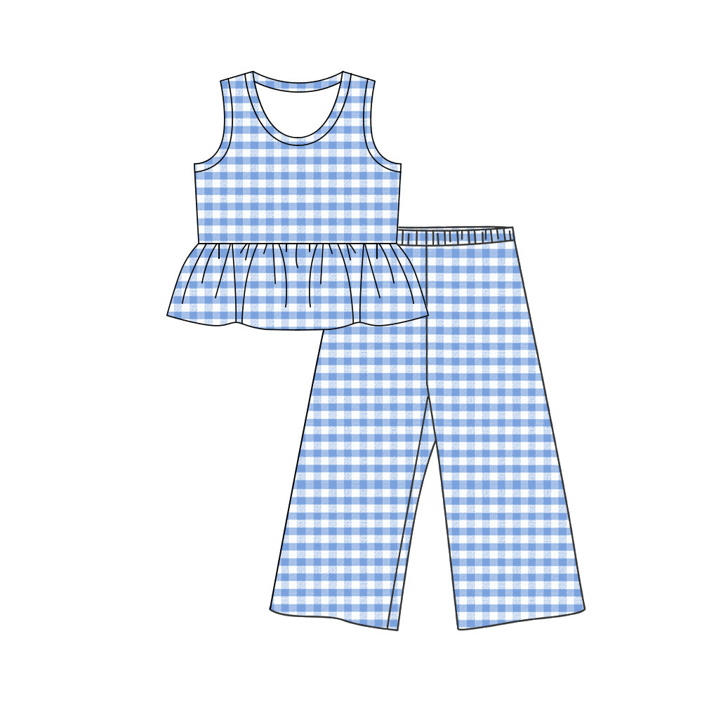 Baby Girls Blue Checked Tunic Flare Pants Clothes Set Preorder
