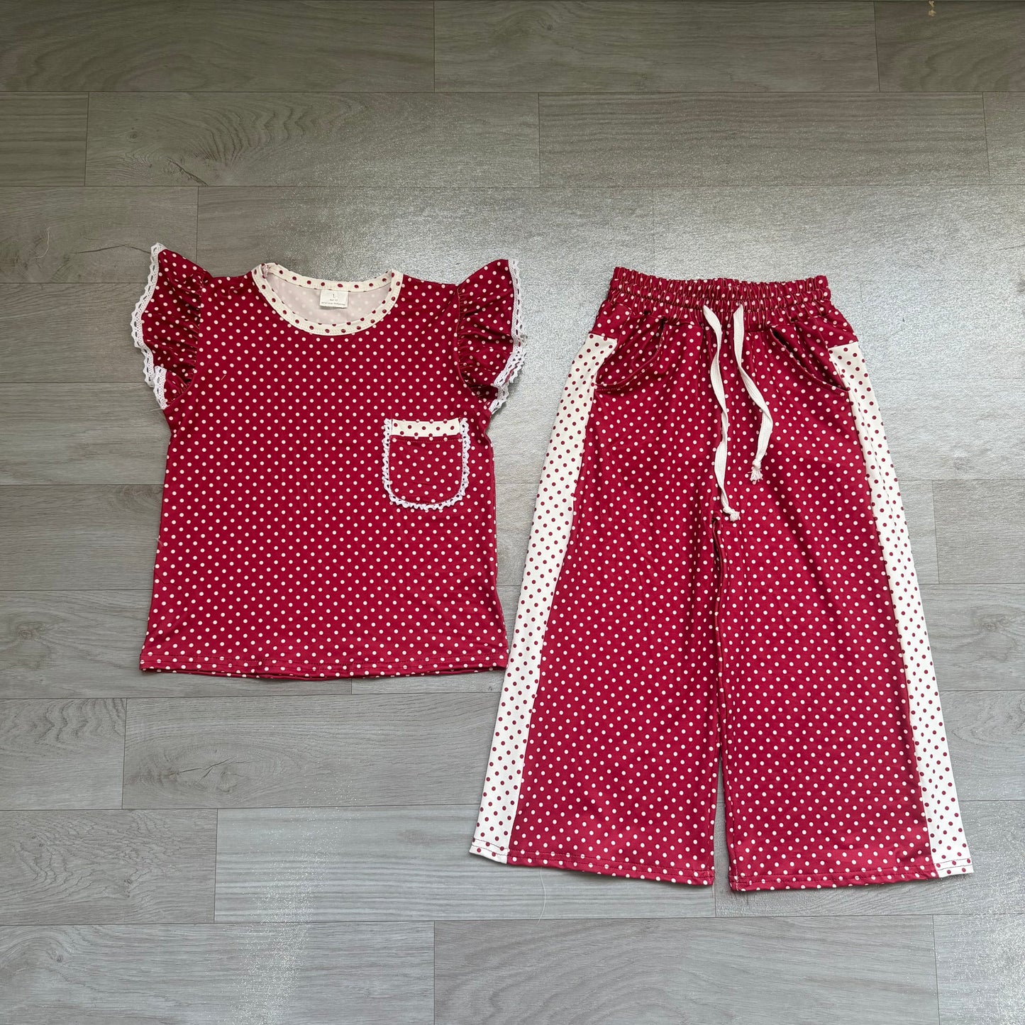 Baby Girls Maroon Polka Dots Pocket Top Flare Pant Clothes Sets Preorder