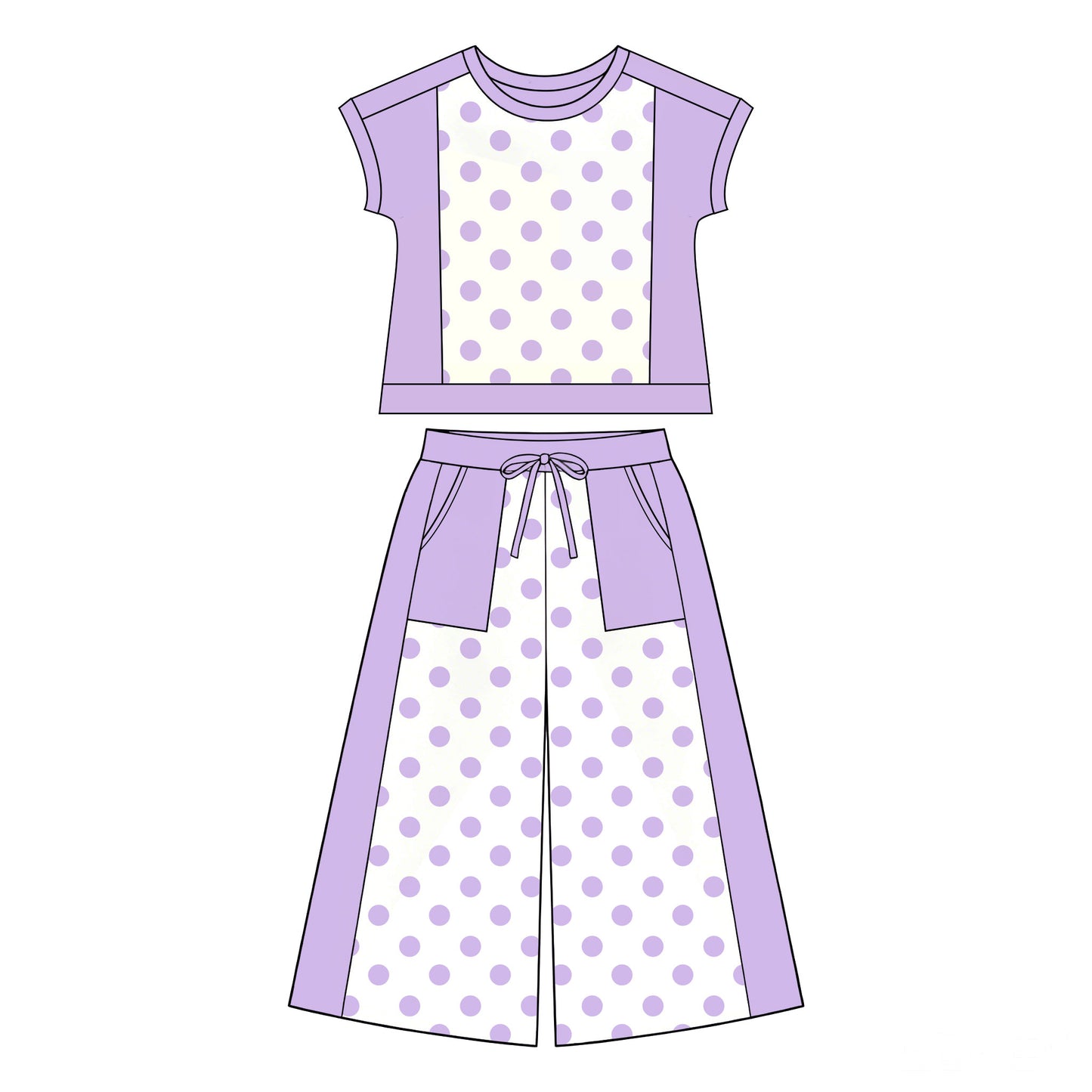 Preorder moq 5 Baby Girls Purple Polka Dots Top Pockets Flare Pant Clothes Sets