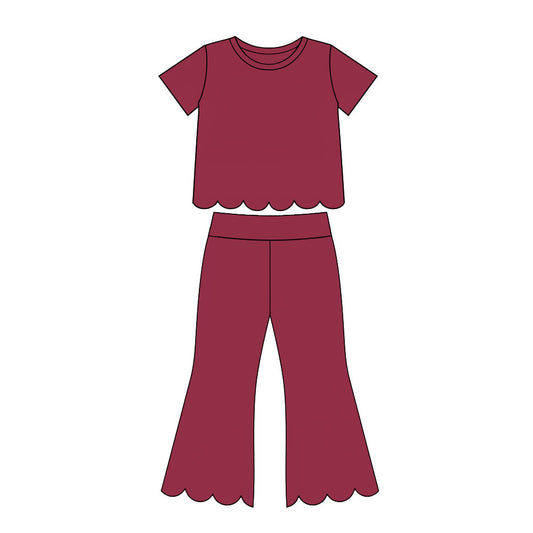 Baby Girls Red Short Sleeve Shirts Top Flare Pant Scallop Clothes Sets Preorder