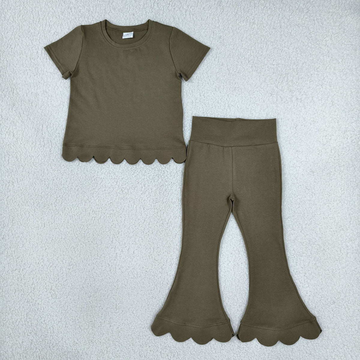 Sibling Baby Girls Short Sleeve Colorful Top Bell Bottom Pant Scallop Clothes Sets