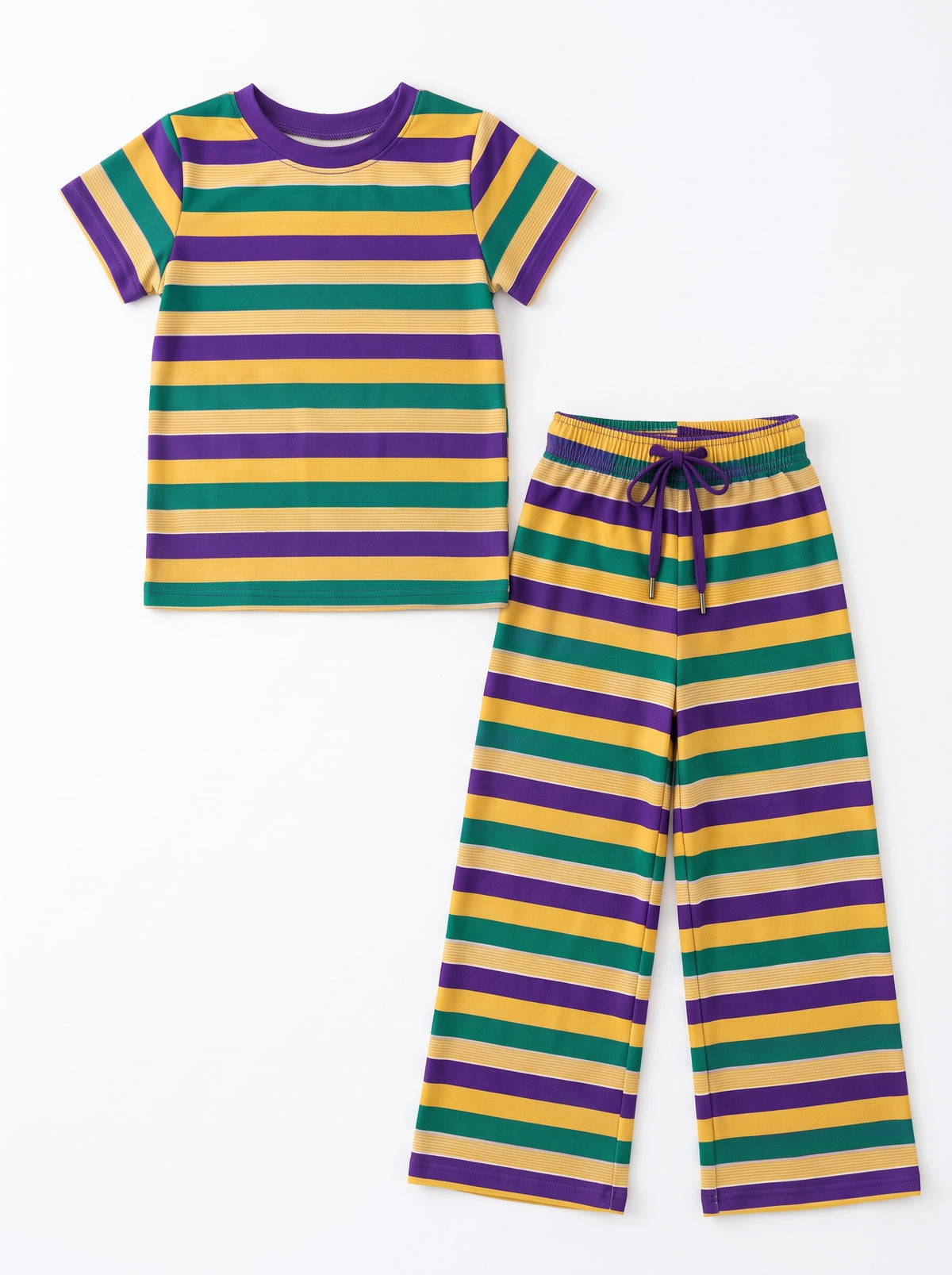 Baby Girls Mardigras Stripe Short Sleeve Top Flare Pant Clothes Set Preorder