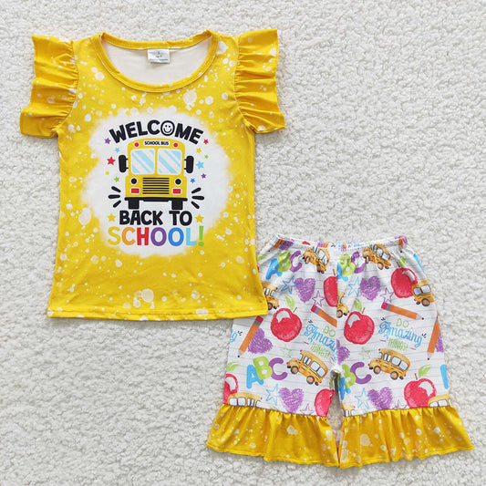 Sibling Boys Baby Girls Bus Back To School Shorts Sets