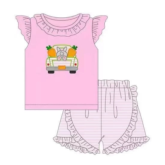 Baby Girls Tractor Easter Tee Shirts Pink Stripes Shorts Clothing Sets preorder