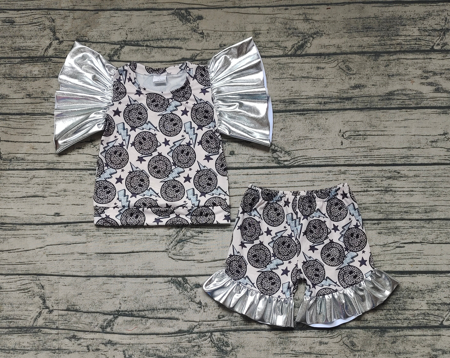 Baby Girls Smile Leopard Flutter Tee Shirts Ruffle Shorts Outfits Clothes Sets